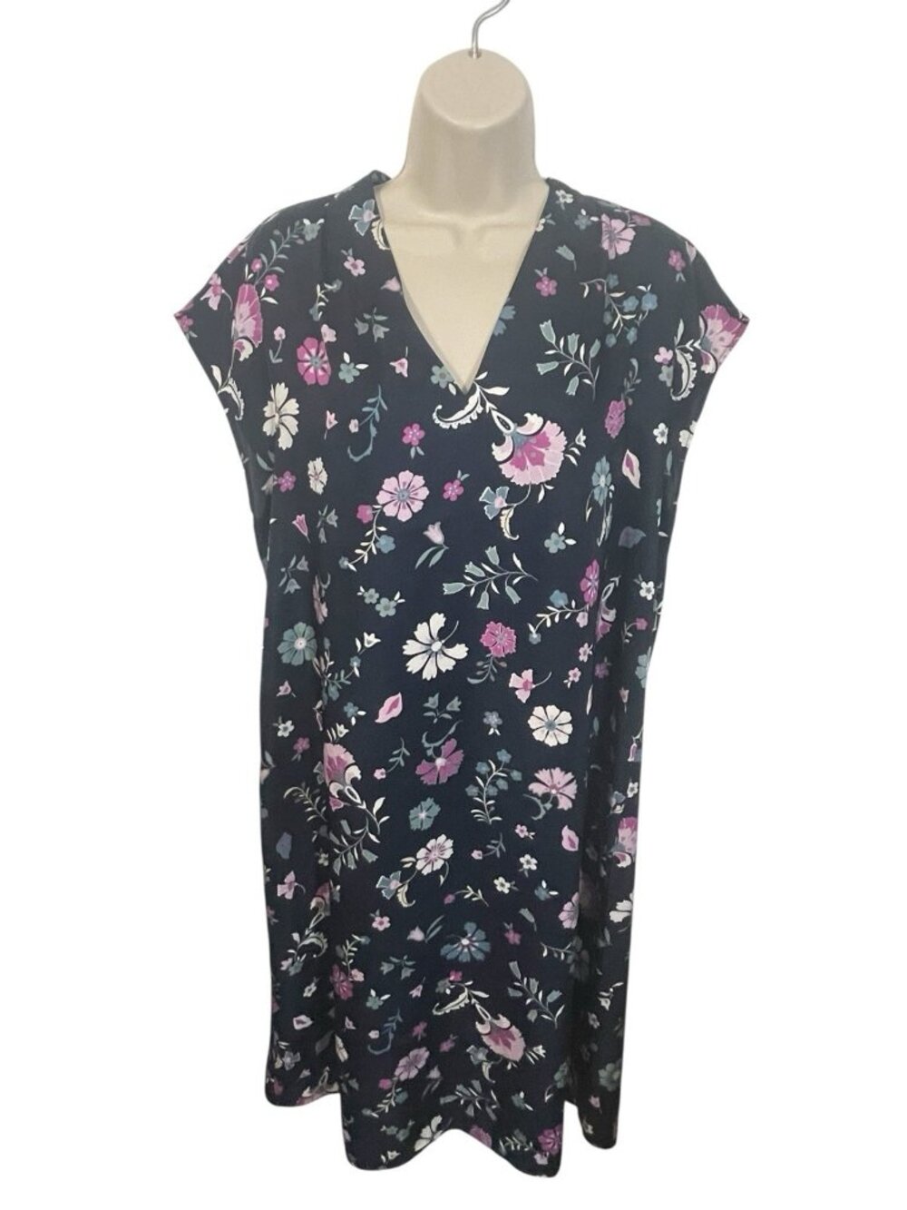 ANN TAYLOR FACTORY Women's Size Large Navy Blue Floral Satin Dress